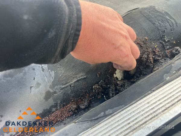 Schade aan bitumen dakbedekking op plat dak in Gelderland Schade aan bitumen dakbedekking op plat dak in Gelderland