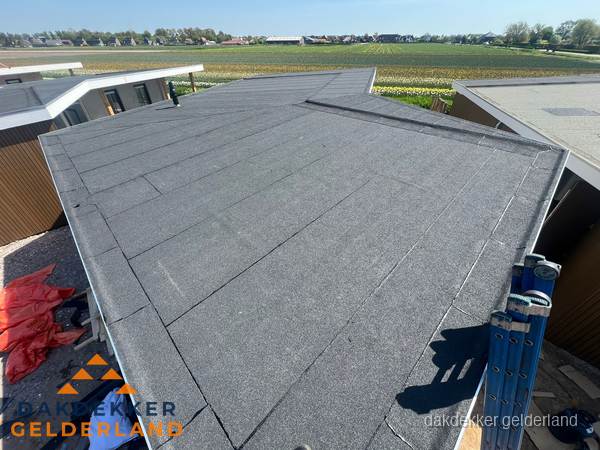 Nieuw bitumen plat dak met uitzicht over landschap in Gelderland Nieuw bitumen plat dak met uitzicht over landschap in Gelderland
